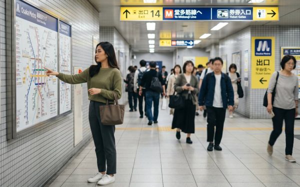 Kannaya Nareswari at an Osaka metro station