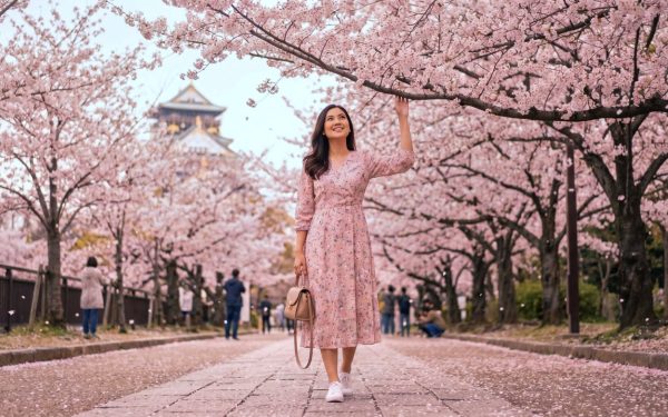 Kannaya Nareswari in front of Osaka Castle During Spring Sakura
